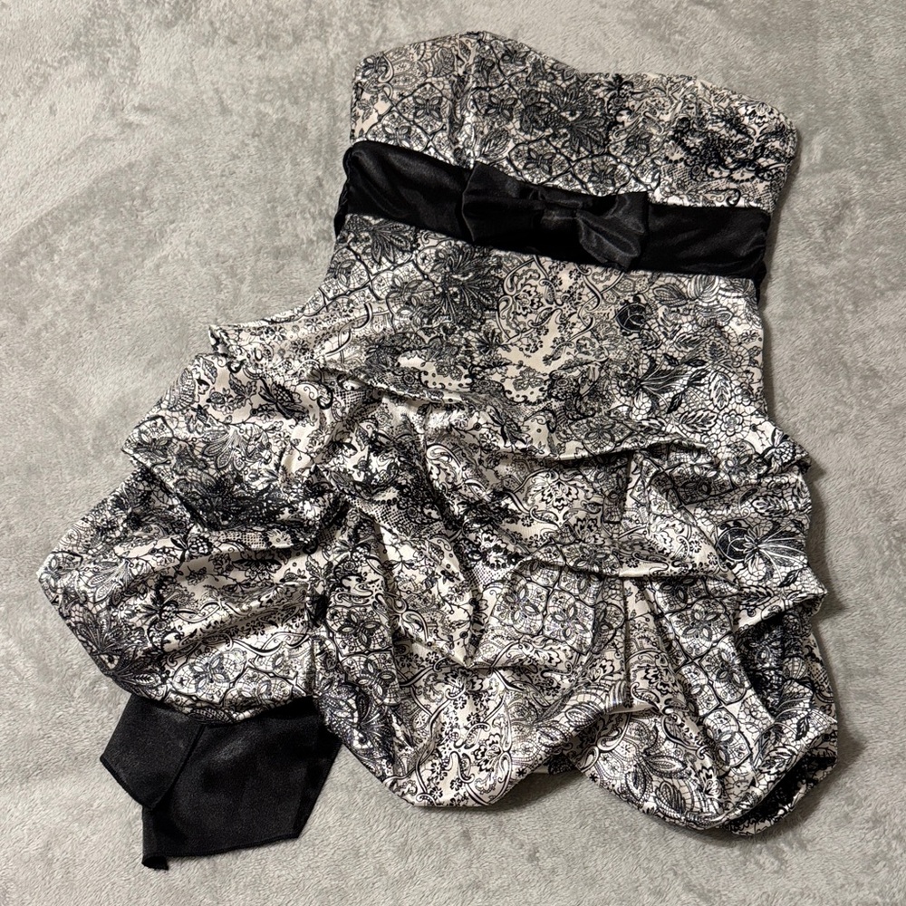 Strapless Black and Silver Floral Dress